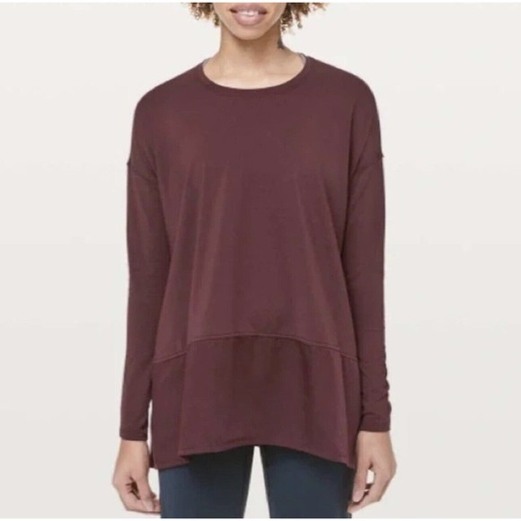 Lululemon Ease of Mind Bordeaux Drama Maroon Rulu Long Sleeve Tee Women's 8/10? - Picture 2 of 9